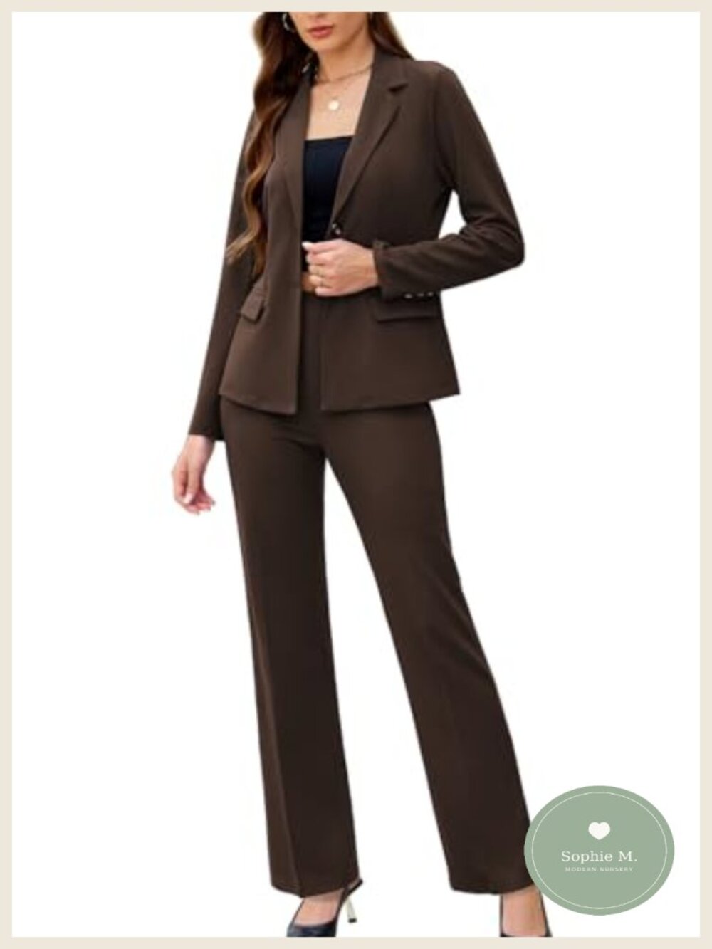 Women's 2 Piece Suit Set Long Sleeve Blazer Straight Leg Pants Business Casual